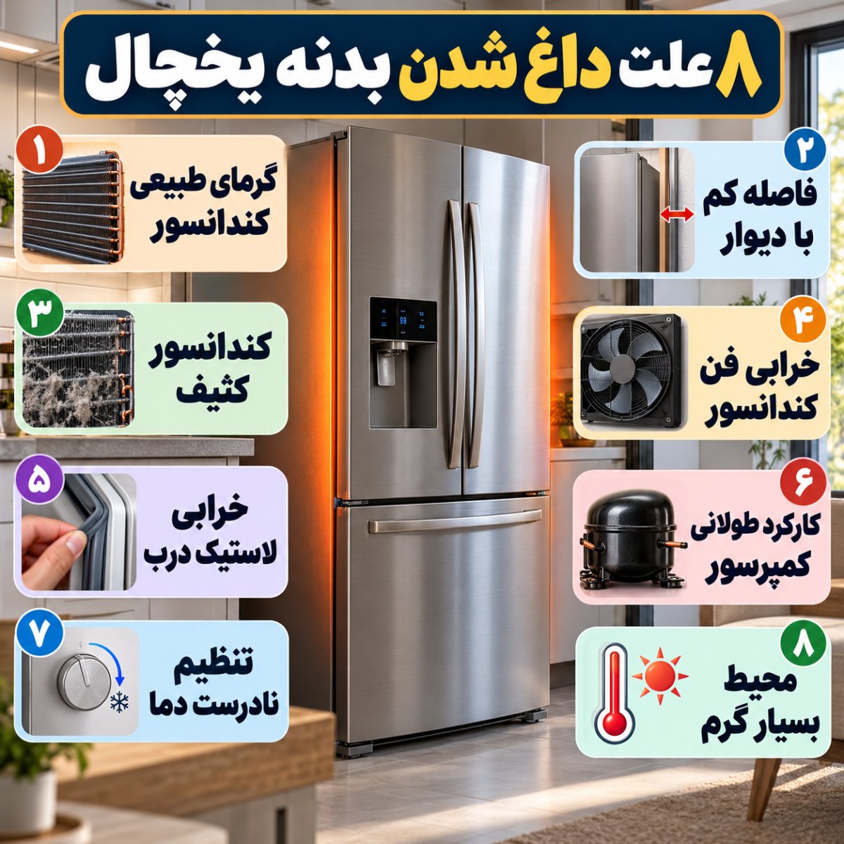 علت اصلی داغ شدن بدنه یخچال